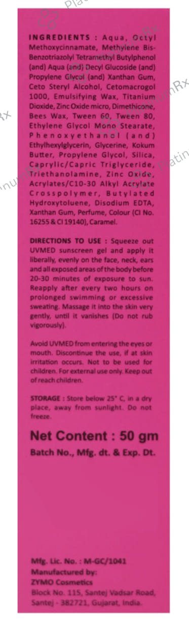 Uvmed Tinted Sunscreen SPF 50 Gel 50ml