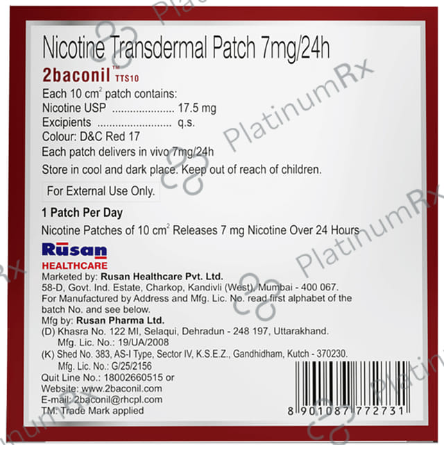 2baconil TTS10 7mg Step 3 Nicotine Transdermal Patch 7s