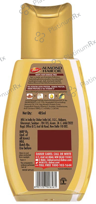 Dabur Almond Hair Oil with Soya Protein & Vitamin E - For Damage Free Hair with 190ml Hair Oil Free