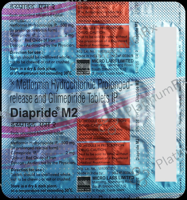 Diapride M2 2/500mg Tablet PR 15s
