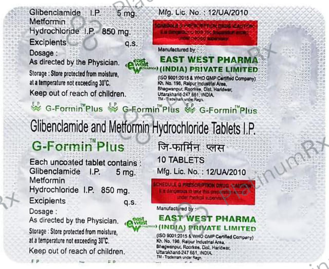 G Formin Plus 5/850mg Tablet 10s