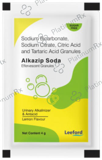 Alkazip Soda Effervescent Granules Lemon Flavour Sugar Free 4gm