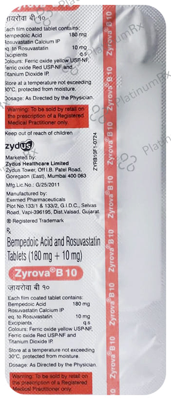 Zyrova B 180/10mg Tablet 10s