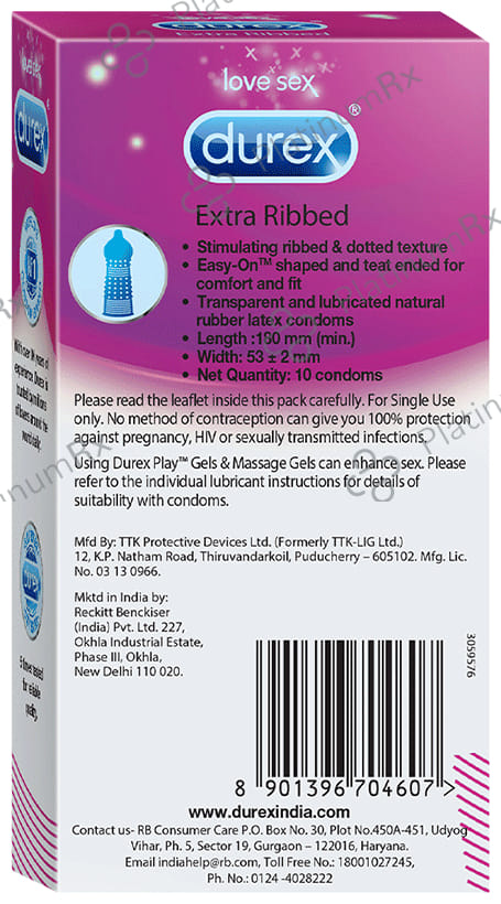 Durex Extra Ribbed Condom 10s