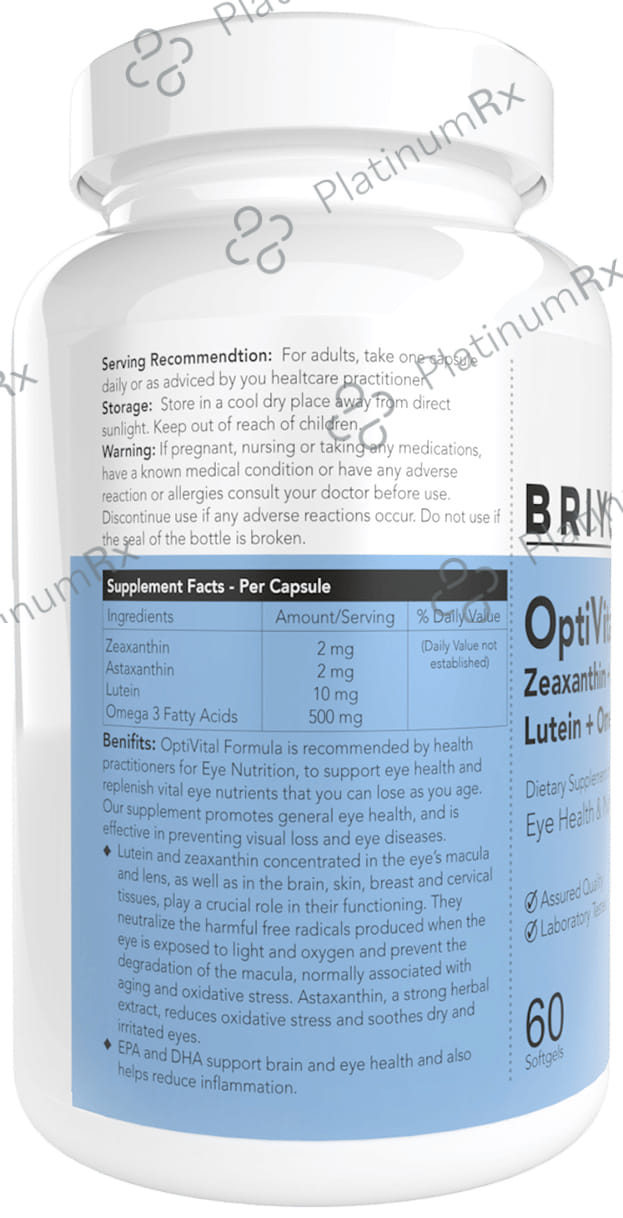 Briyo OptiVital with Zeaxanthin, Astaxanthin, Lutein & Omega 3 - Softgel for Eye Health & Nutrition