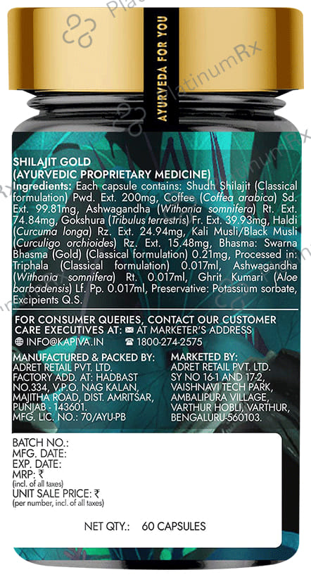 Kapiva Shilajit Golds Contains 24 Carat Gold Boosts Stamina In 4 Weeks Capsule