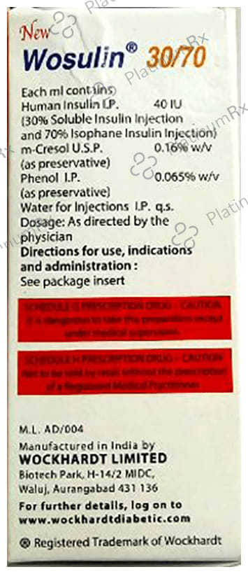 New Wosulin 30/70 (40 IU/ml) Vial 1X15ml