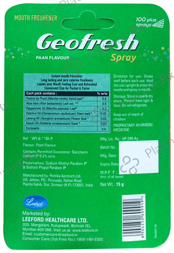 Leeford Geofresh Ayurvedic Mouth Freshner Spray Paan