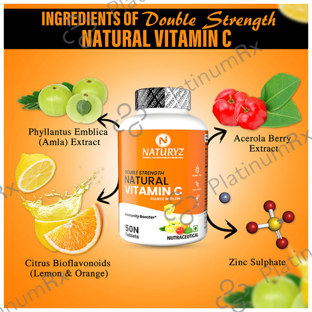 Naturyz Double Strength Natural Vitamin C Zinc Supplement Supports Immunity & Skincare Tablet