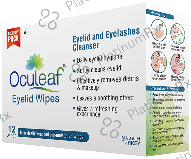 Oculeaf Eyelid Wipes with Tea Tree Oil - For Eyelid & Eyelashes Cleansing 12 wipes