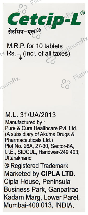 Cetcip L 5mg Tablet 10s