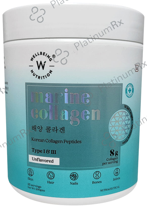 Wellbeing Nutrition Marine Collagen Type I &III 8000mg - For Skin, Hair, Nails, Bones & Joints - Unflavoured