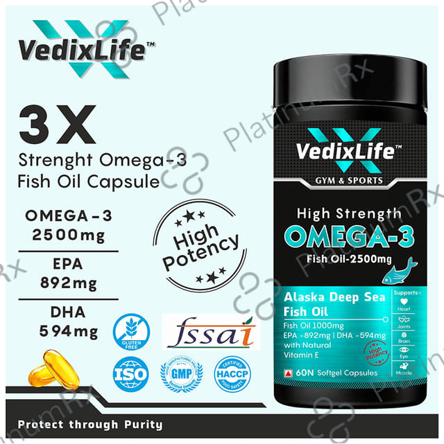 VedixLife High Strength Omega 3 Fish Oil 2500mg Softgel Capsule