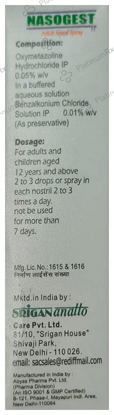 Nasogest Adult Nasal Spray 10ml
