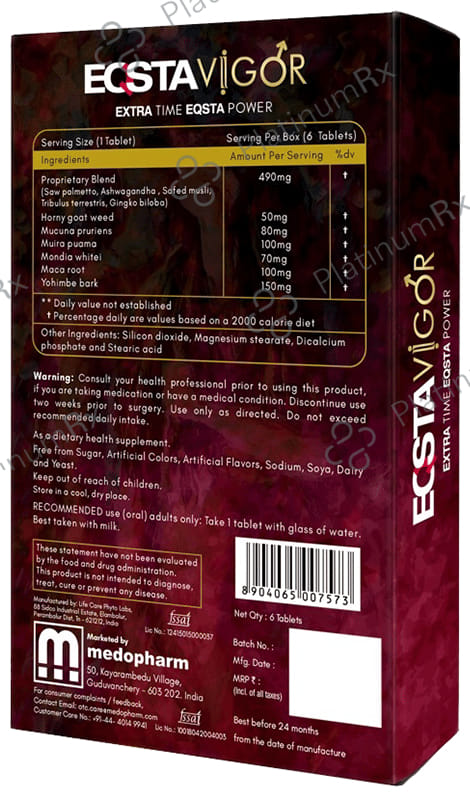 Medopharm Eqsta Vigor Tablet (6 Each) 1 Pack