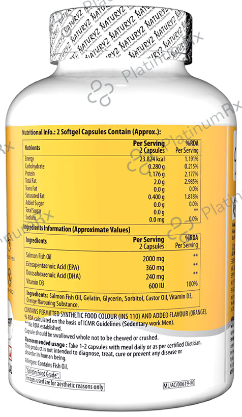 Naturyz Burpfree Nano Salmon Fish Oil with Vitamin D3 Softgel Capsule 60 capsules