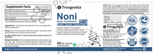 Trexgenics Noni 600mg Super Fruit Extract Veg. Capsules