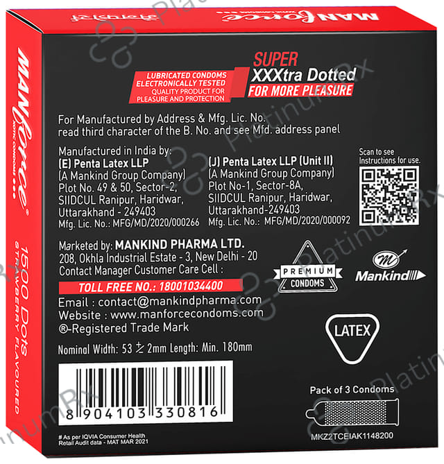Manforce 1500 Dots Xotic Flavour Strawberry Condom 3s