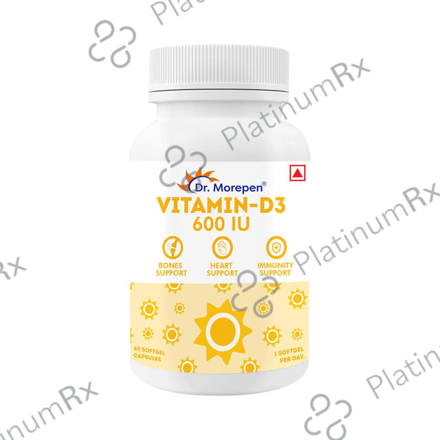 Dr. Morepen Vitamin-D3 600 IU - Softgel Capsule for Bones, Heart & Immunity