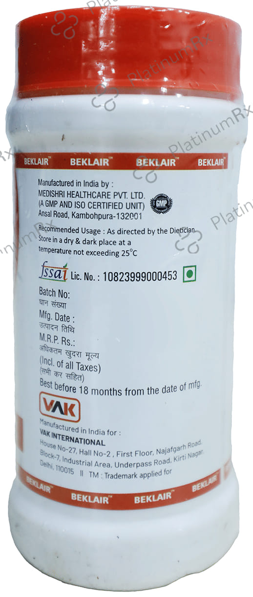 Beklair Powder Orange Flavour Sugar Free 90gm