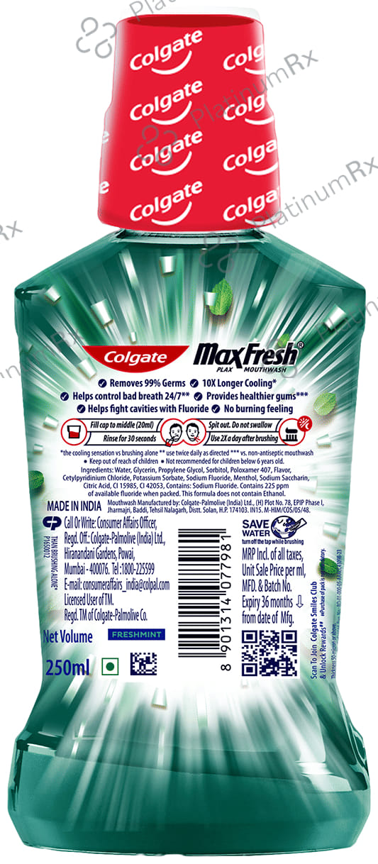 Colgate Fresh Mint MaxFresh Plax Antibacterial Mouth Wash 250ml