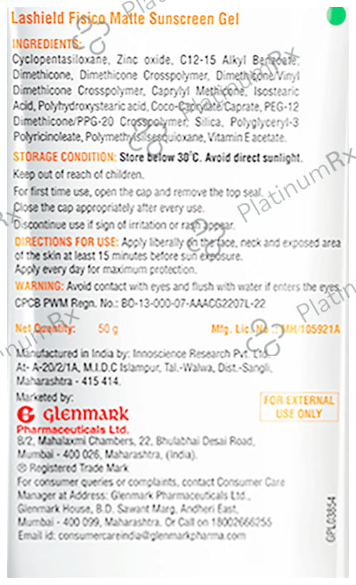 La Shield Fisico Matte SPF 50 PA ++++ Sunscreen Gel 50gm