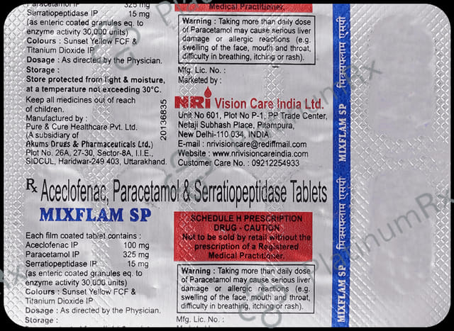 Mixflam SP 100mg/325mg/15mg Tablet