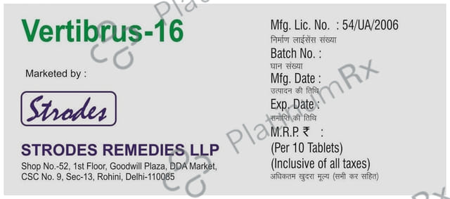 Vertibrus 16mg Tablet 10s