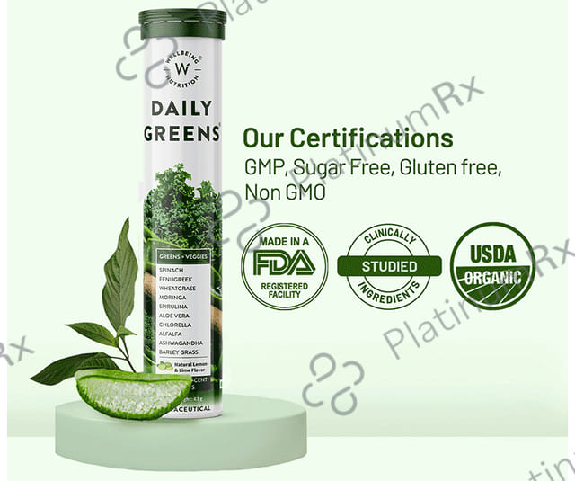 Wellbeing Nutrition Daily Greens Effervescent Tablet for Weight Management, Bone, Digestion, Skin & Immunity 1 Bottle