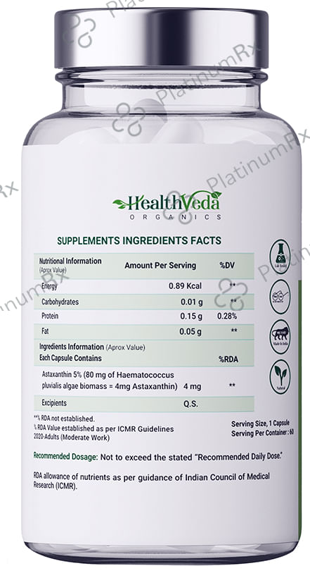 Health Veda Organics Plant Based Astaxanthin 4mg Veg Capsule