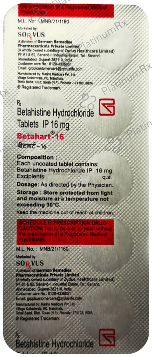 Betahart 16mg Tablet 10s