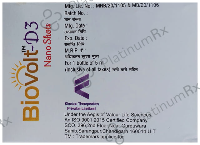 Biovolt D3 Nano Shot 60000IU Butterscotch Flavour Sugar Free Oral Solution 5ml