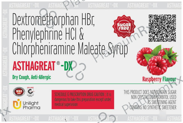 Asthagreat DX Raspberry Flavour Sugar Free Syrup 100ml