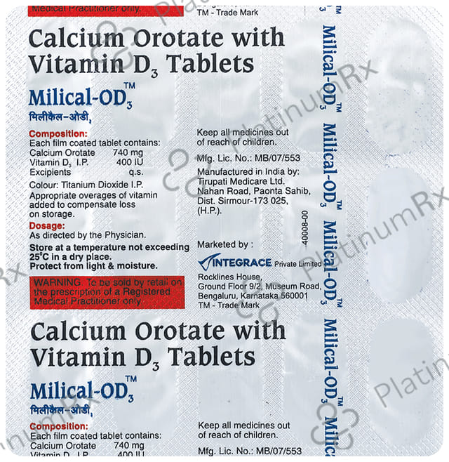 Milical OD3 740mg/400IU Tablet 15s