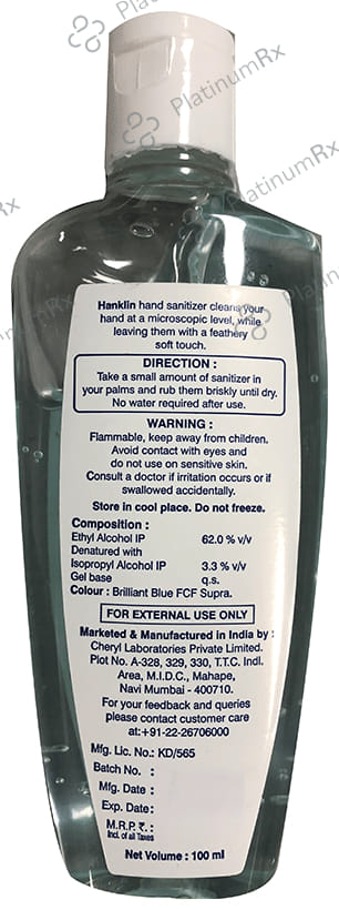 Hanklin Ethyl Alcohol Instant Hand Sanitizer 100 Sanitizer