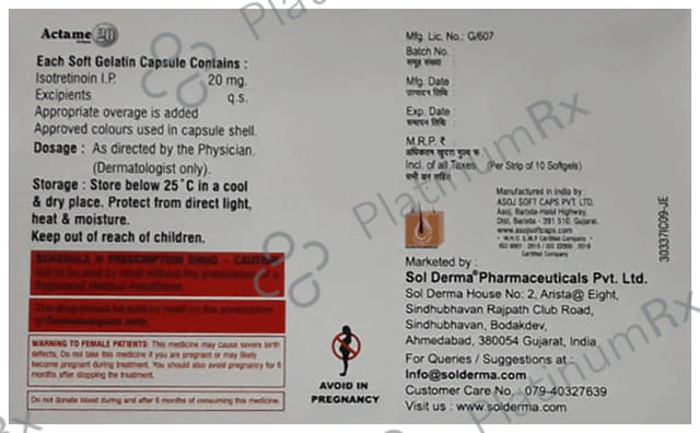 Actame 20mg Capsule 10s