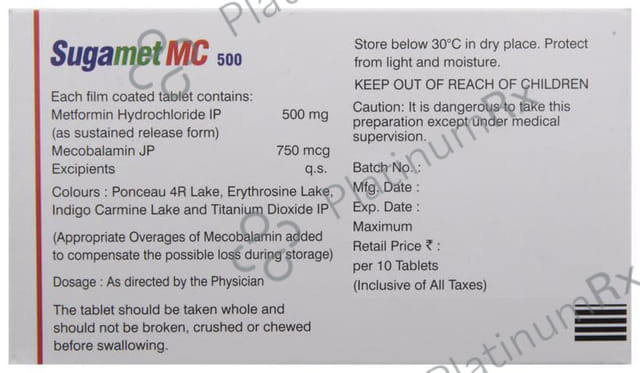 Sugamet MC 500mg Tablet SR 10s