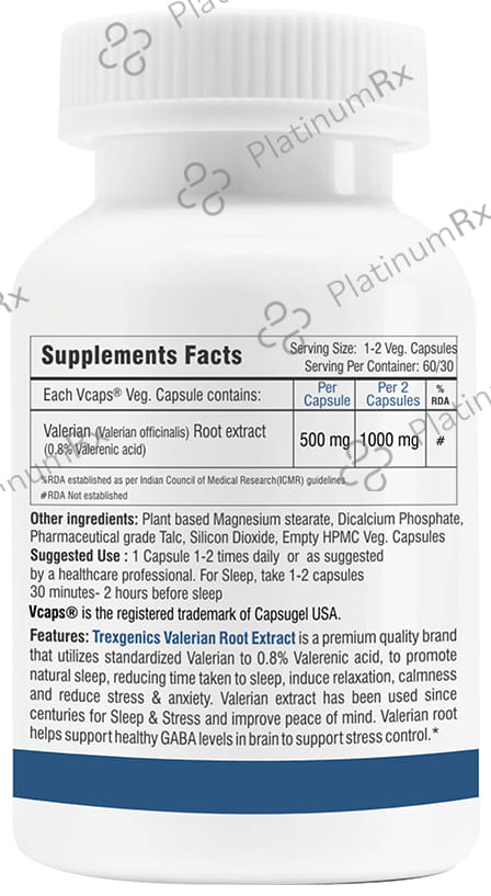 Trexgenics Valerian Root 500mg Veg. Capsules