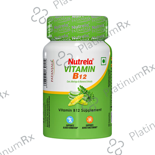 Patanjali Nutrela Vitamin B12 Bio-Fermented for Nerve Strengthening & Brain Function - Capsule