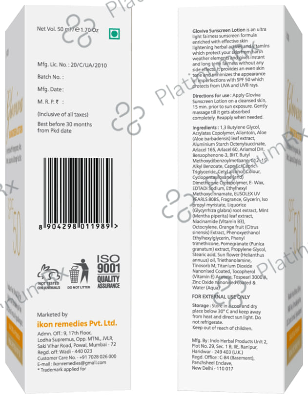 Gloviva SPF 50 Sunscreen Lotion 2x50ml