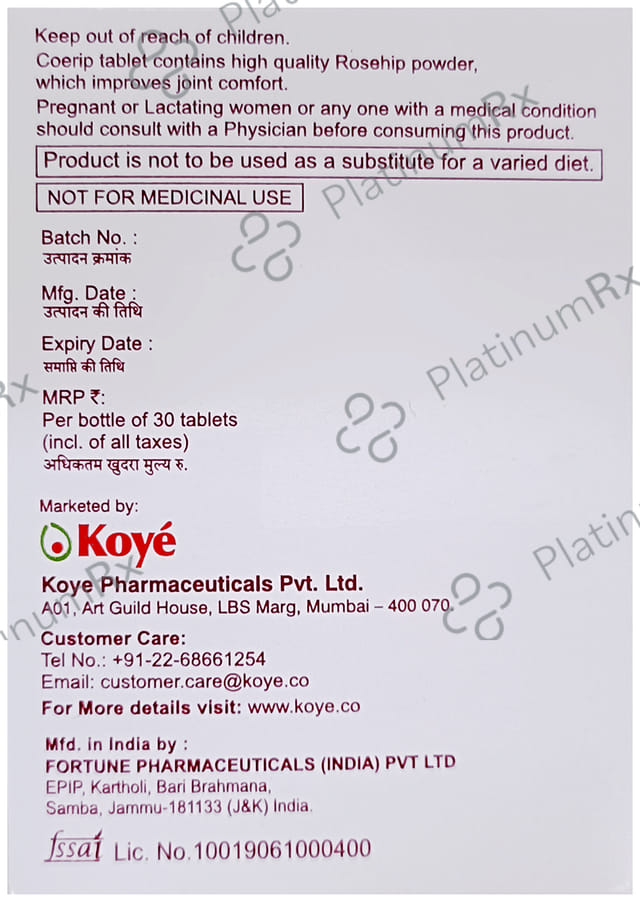 Coerip Rosehip 750mg Tablet 30s