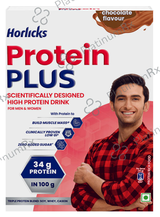 Horlicks Protein Plus with Triple Protein Blend of Soy, Whey, Casein - No Added Sugar - Flavour Chocolate