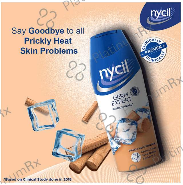 Nycil Germ Expert Cool Sandal Prickly Heat Powder with Nycil Cool Herbal 50gm Free