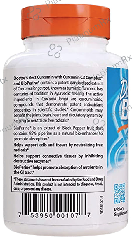 Doctor's Best High Absorption Curcumin C3 Complex and Bioperine 500mg Capsule