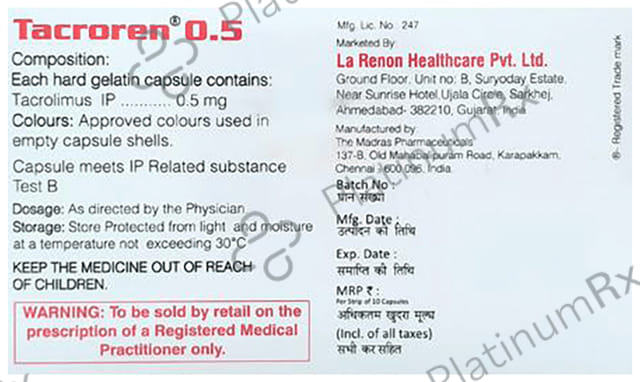 Tacroren 0.5mg Capsule 10s