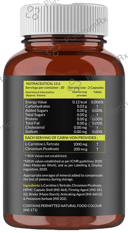 Carbamide Forte L-Carnitine L-Tartrate 1000mg - For Recovery, Stamina, Fat Burn & Energy - Capsule 60 capsules