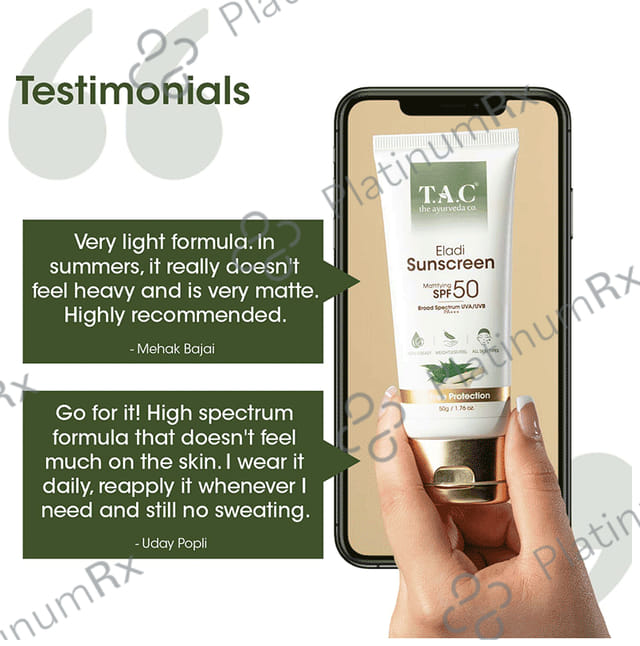 TAC The Ayurveda Co Eladi Sunscreen SPF 50 PA+++ Cream 50gm