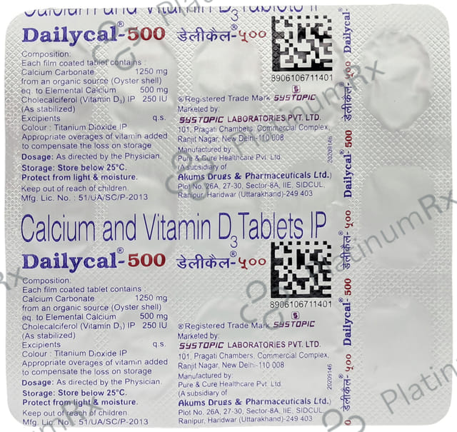 Dailycal 500mg/250IU Tablet 15s