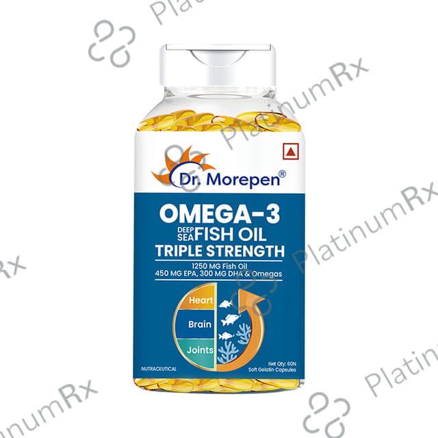 Dr. Morepen Triple Strength Omega 3 Fish Oil 1250mg - Softgel for Heart, Brain & Joints 60 Soft Gelatin Capsule