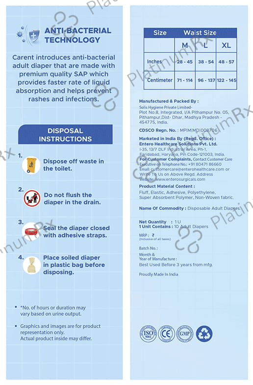 Carent Anti Bacterial Adult Diaper Medium 10s